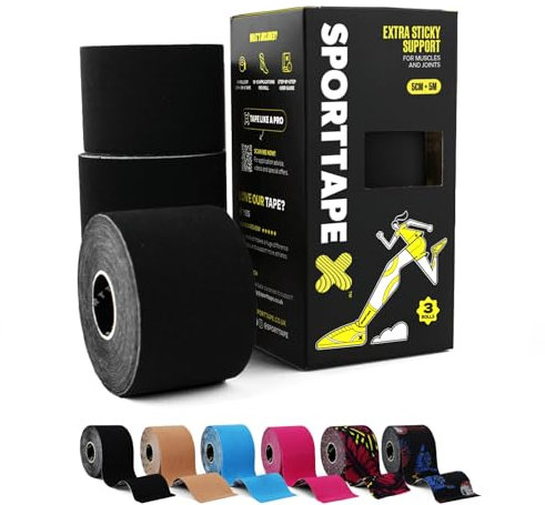 3 Rollen SPORTTAPE Kinesiologie Tape Schwarz - 5 cm × 5 m – elastisch & wasserfest Physio/tape sport, hautfreundlich Baumwolle, starke Haftung, selbstklebend, latexfrei für Muskel- & Gelenk-Support