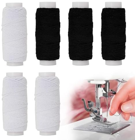 6 rotoli di filo da cucito elastico, filo da cucito, filo da cucito bianco e nero, elastene, può essere utilizzato per la produzione di vestiti, adatto anche per braccialetti di perle, collane e