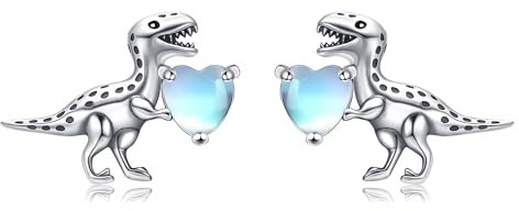 DAYLINLOVE Dinosaurier Ohrringe 925er Sterling Silber Mondstein Ohrstecker Tier Dinosaurier Schmuckgeschenke für Damen Frauen