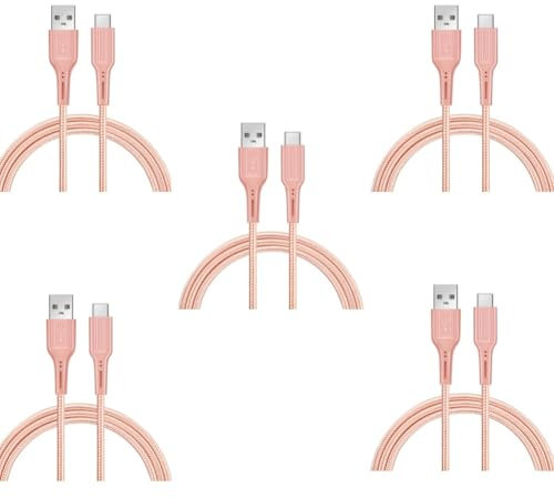 SHULIANCABLE Cable USB C, Cargador Tipo C Nylon Carga Rápida y Sincronización de Datos Cable USB C para Samsung Galaxy,Xiaomi,Huawei (Pink, 1 Metro/5 Piezas)