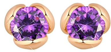Tolldek Gold 585 14 Karat Ohrstecker Echtes, Lila Amethyst Klassiker Ohrstecker, 14K Gelbgold Ohrringe Jugendstil Echtes