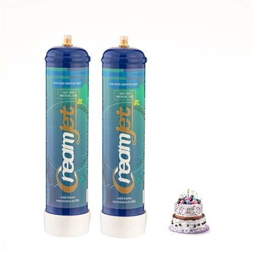 CreamJet 640g N2O Zylinder für Sahnebereiter 0.95L Schlagsahne-Ladegerät Flasche in Lebensmittelqualität für die Zubereitung auf Partys, Original (2 Stück)