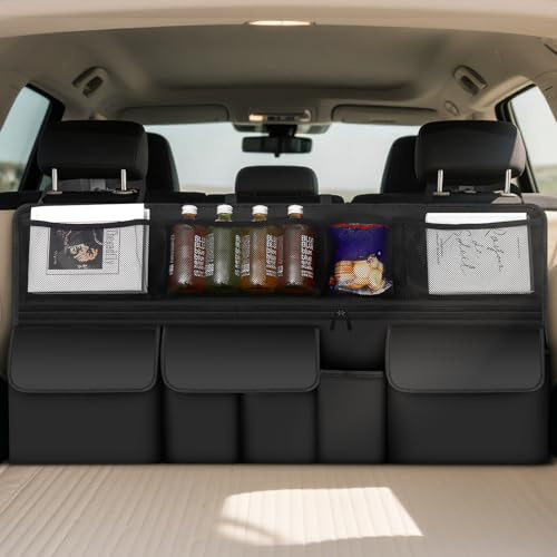 BAVATEE Auto Kofferraum Organizer, Autotasche Kofferraumtasche mit 9 Taschen, Kofferraumtasche Auto mit Klettverschluss, 105 x 51 cm Kofferraum Organizer, Schwarz