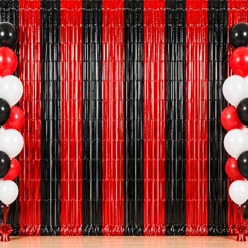 2Pcs Black Red Door Streamers,Green Photo Booth Backdrop,Metallic Streamers Green Foil Fringe Curtains for Birthday,Christmas,New Year,Halloween,St. Patrick's Day Party Streamers Decor