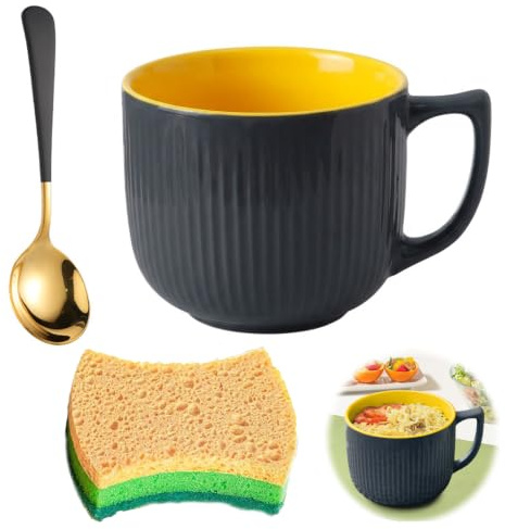Suppenschüssel mit Griff, Keramik Suppenschalen mit Griff, 900ML Große Suppentasse für Suppe, Kaffeetasse Groß, für Mikrowelle, Geschirrspüler, Küche und Tisch(Dunkelgrau)