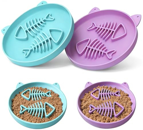 Zonopy Cat Bowl Slow Feeder, 2 PCS Silicone Cat Bowl, Food Bowl Slow Feeder Ideal for Dry and Wet Food, Easy to Clean, Interactive Puzzle Toy for Pets Food Training, Keeps Cats Busy, 17cm W*1.65cm H