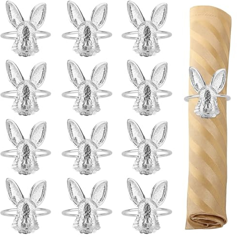 12 Stück Ostern Serviettenringe, Serviettenringe Silber, Osterhase Silber, Für Ostern Hochzeit Urlaub Abendessen Party Bankett Tischdekoration, Napkin Ring Dekoration Zubehör