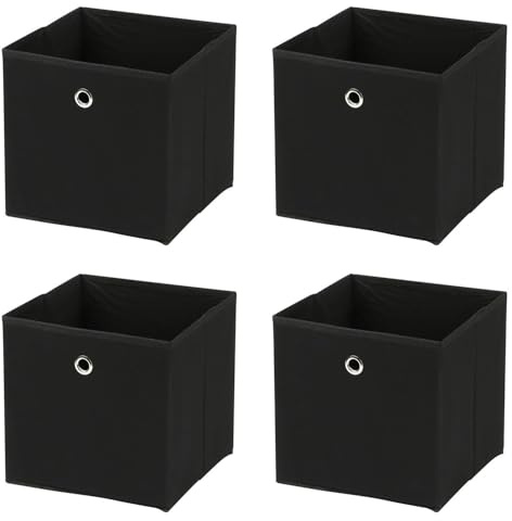 Livhome Set Of 4 Foldable Cube Storage Boxes With Handles, 30 x 30 x 30 cm, Durable Fabric Storage Bins, Versatile Organizer For Home Office Nursery (Black)