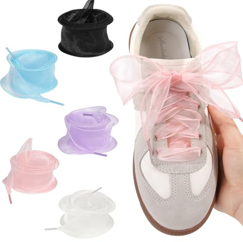 5 Paires de Lacets Plats 120cm pour Baskets et Sneakers, Lacets Chaussures en Polyester Résistant pour Adidas Campus 00s, Samba, Converse, Air Force 1 - Noir, Blanc, Rose, Bleu, Violet
