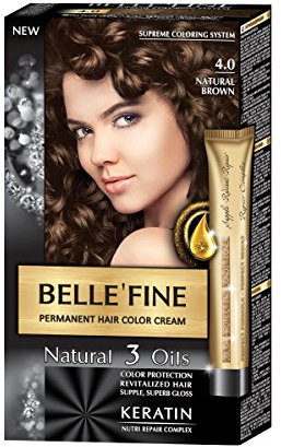 BELLE'FINE® - Black Series - Tinte permanente natural - Con 3 aceites y queratina - Marrón natural