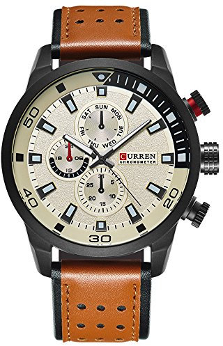 CURREN Herren-Sportuhr, wasserdicht, Lederarmband, 8250 (Gelb), gelb, Classic
