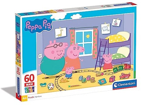 Clementoni 26438 Maxi Peppa Pig – Puzzle 60 Teile ab 4 Jahren, farbenfrohes Kinderpuzzle mit extra großen Puzzleteilen, Geschicklichkeitsspiel für Kinder