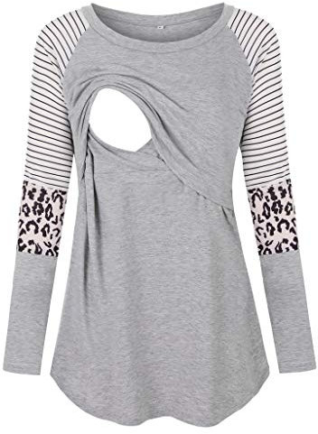 SANFAHSION Top de Maternité, T Shirt de Grossesse Blouse d'allaitement Brassière Maternité Sweat Manches Longues Vêtement Slime Confortable(Gris #,M)