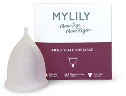 MYLILY® Menstruationstasse | 100% medizinisches Silikon I Periode I Nachhaltig & kostensparend I Menstrual Cup | Frei von BPA und Latex | wiederverwendbar I 5 Größen (S1)