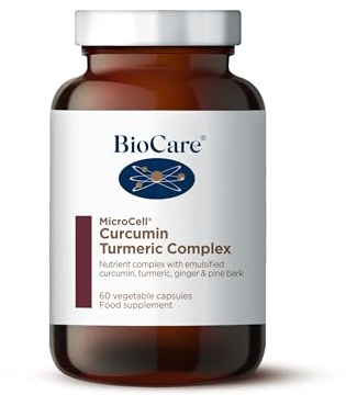 BioCare MicroCell Curcumin Turmeric Complex, 60 Capsules | Micellised Curcumin with Turmeric, Ginger and Pine Bark, Suitable for Vegetarians and Vegans