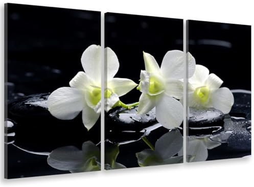 Tableau triptyque Tableau Photo Zen orchidées et Galets - 90x60 cm - Made in France - 90x60