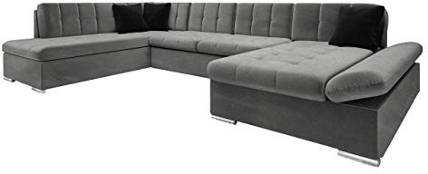 Mirjan24 Ecksofa Bergen Design Eckcouch mit Schlaffunktion und Bettkasten, Regulierbare Armlehnen, U-Form Sofa vom Hersteller, Wohnlandschaft (Magic Velvet 2217 + Magic Velvet 2219, Ecksofa: Rechts)