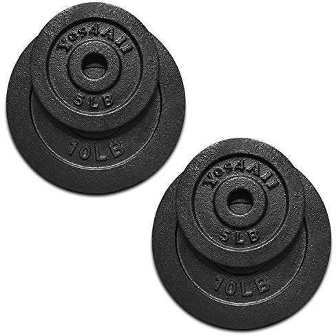 Yes4All 1,15-Zoll-Hantelscheiben-Set aus Gusseisen - 4er-Set (2 x 5 lb, 2 x 10 lb, Schwarz)