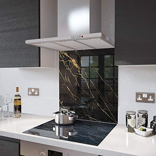 Glass Splashbacks Black Gold Veins Glass - Made by Premier Range in 60cm Wide x 70cm High