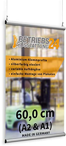 Betriebsausstattung24® Poster- und Plakatklemmschiene | Klemmleiste | Plakatleiste | Zur Aufhängung von Postern | Profilbreite: 2,5 cm | Aluminium (60,0 cm)