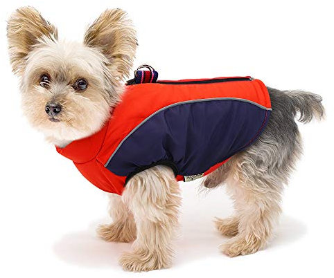 Didog Warmer Hundemantel für kleine Hunde und Katzen, mit Fleece gefüttert, reflektierend, für kaltes Wetter, Sportweste mit Reißverschluss und Leinen-Ring zum Spazierengehen, Wandern, Rot