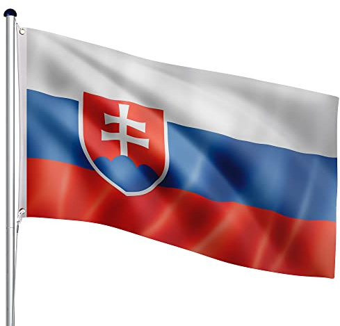 FLAGMASTER Teleskop Fahnenmast Aluminium 6,50m, 5-Fach höhenverstellbar, 30 Verschiedene Fahnen zur Wahl, Komplettset mit Bodenhülse