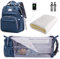SNDMOR Wickeltasche Rucksack, wickelrucksack mit bettfunktion Großer, Multifunktionale Diaper Bag Mit Wickelunterlage, Kinderwagen-Haken, Geeignet für Mama und Papa (Dunkelblau)