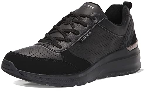 Skechers Billion Subtle Spots, Scarpe da ginnastica basse Donna, Black Duraleather Black Leopard Trim, 36.5 EU