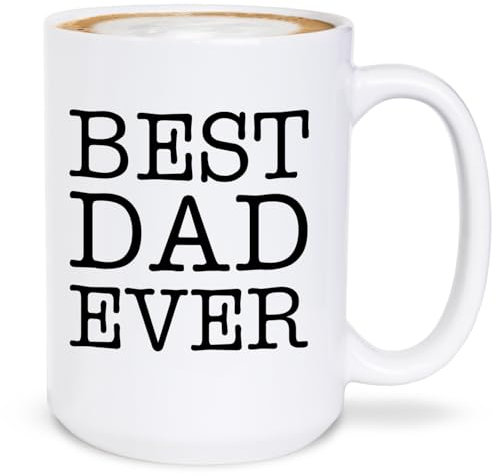 shop4ever Tasse à café en céramique « Best Dad Ever » - Cadeau pour la fête des pères - 445 ml - Blanc