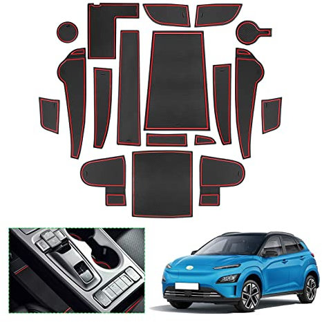 GAFAT 2019-2022 2023 Hyunda-i Kona Elektro EV Electric Antirutschmatten, Kona EV Gummimatten für Mittelkonsole, Getränkehalter, Türnaht [Nur für EV-Version] [Nicht für Neu 2024-] (Rot)