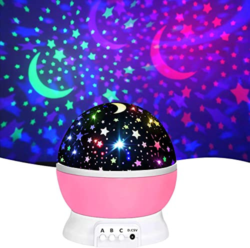 DQMOON Star Projector Night Light Kids, Baby Night Light Projector, 360°Rotation Kids Bedside Lamp Sensory with 8 Lighting Modes, Birthday Presents Christmas Stocking Fillers for Boys Girls 2-10