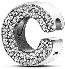 TINSLO Charm Anhänger Damen Buchstabe C für Armband 925 Sterling Silber Charms Beads passend für Pandora Armband und Halskette, Kompatibel mit Europäischen Armbänder für Frauen Mädchen