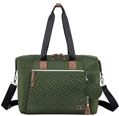 Dikaslon Diaper Bag Tote, Large Travel diaper tote for Mom and Dad, Multifunction baby tote bag for Boys and Girls with Pacifier Case and Changing Pad, Olive Green