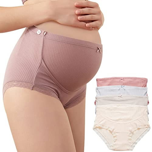AOOPOO Lot de 5 Culotte Femme Enceinte en Coton Doux Pure Culotte de Maternité pour Femme Réglable Culotte de Grossesse Taille Haute Soutien Ventre Enceintes sous-vêtements Post-Partum
