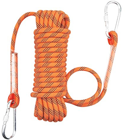 SAHKGYE Outdoor Kletterseil Hochfestes Seil Mit 20mm Durchmesser Sicherheitsseil Geflecht Nylon Seil Länge 164ft 328ft 656ft Fluchtseil Rettungsfallschirmseil Mit 2 Karabinern