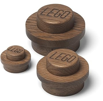 Room Copenhagen Lego Home Dark Wooden Wall Hanger Set - 3 Pieces in Oak | Functional Coat Hangers & Decorative Home Accessories | Wall Hooks in 3 Sizes