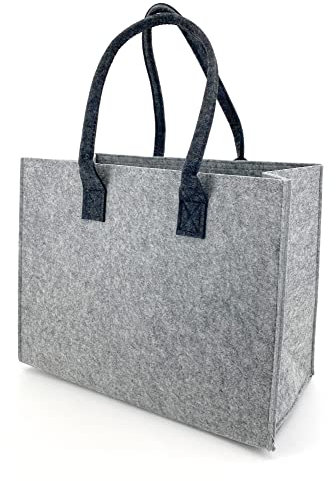 Heimtexland Allzweck Filztasche Einkaufstasche Shopper Filz Tragetasche Einkaufskorb Aufbewahrung XL Tasche mit Henkel robust langlebig Geschenkidee Typ717 Grau-Anthrazit 33x42 cm
