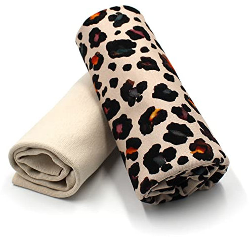 Stoffpaket 0,5m Jersey + 0,5m Bündchenstoff zum Nähen von Kinderkleidung Kinderstoff Jerseystoff (Animal Skin+light Sand Set77)