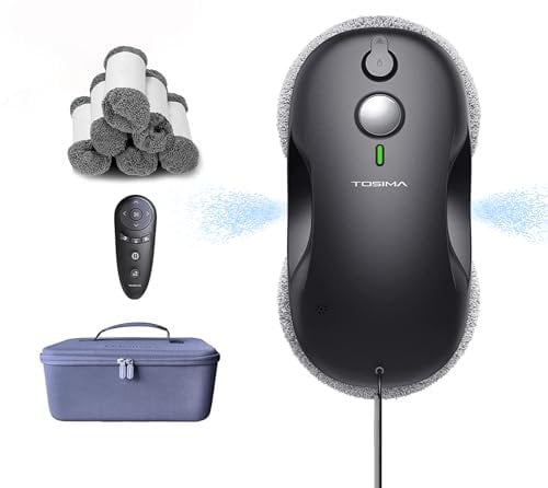 Tosima W3 Window Cleaning Robot - Dual Direction Auto-Spray Smart Window Cleaner with Triple Safety System, Smart Navigation, Remote Control, for All Smooth Surfaces, with 12 Rags, Black