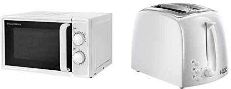 Russell Hobbs Textures 17 Litre White Manual Microwave, RHM1725 & 21640 Textures 2-Slice Toaster, White