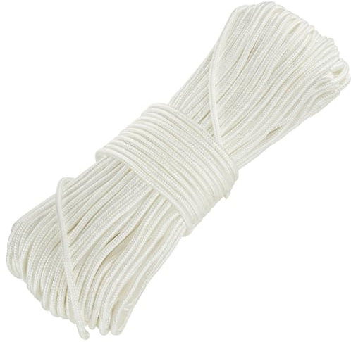 YAYODS Corda in nylon bianco da 60 m, corda in nylon da 6 mm con anima in acciaio, corda multifunzione in nylon, corda per legare la trazione resistente per il campeggio e il giardino all'aperto