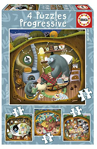 Educa - Waldgeschichten, 4in1 Puzzle mit 12/16/20/25 Teilen, Puzzleset für Kinder ab 3 Jahren, Kinderpuzzle, Tiere (19685)