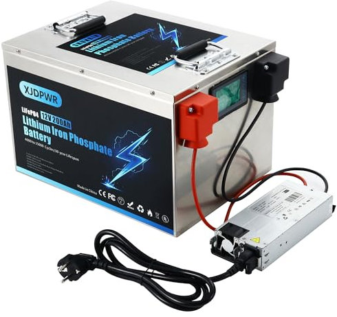 Batteria al litio LiFePO4 200Ah 12V, BMS integrato 200A, 4000~15000 cicli max. 2560W di potenza Batteria ricaricabile LiFePO4 per campeggio, sistema di alimentazione solare, camper (12V 200AH)