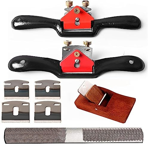 9 10 Spokeshave Set, 6pcs Metal Blades, Portable Plane&4-Way Rasp File