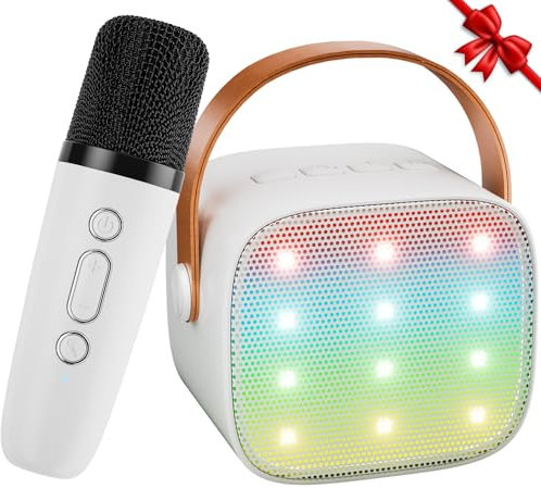 Micro Karaoke Enfant Sans Fil avec 1 Micro, Ankuka Portable Karaoké Bluetooth avec Magique Voix Change et LED Lumière Qualité Sonore HiFi Mini Microphone Karaoké Complet pour Enfant Adulte Fille Blanc