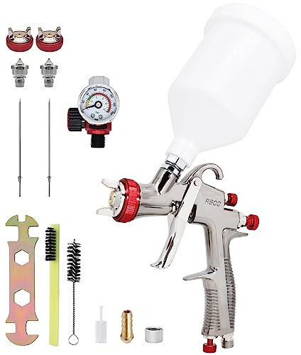 LVLP Spray Gun R500 with 1.3/1.5/1.7mm Nozzle and Air Pressure Regulator Gauge Professional Gravity Feed Paint Gun Sprayer for Automotive Basecoat, Clearcoat Primer