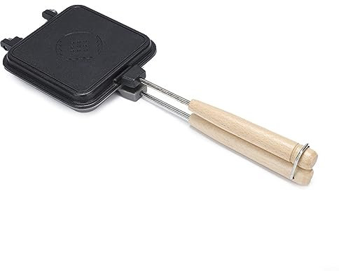 Waffles de hierro fundido caliente para hacer sándwiches en la parte superior de la estufa, tostada, antiadherente, para interiores y exteriores, cocina de doble cara para desayunar