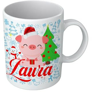 Puzzletee Tazza Natale Maiale cartone per un Regalo Bambino Personalizzato con il suo nome
