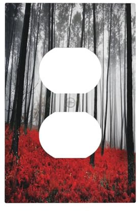 Forest 1-Gang elektrische Duplex-Steckdosenabdeckung, Nebelbäume, Büsche, dekorative Einzelsteckdosenblende, schwarz, rot, hellgrau, Lichtschalter-Abdeckung, Wandplatte für Heimdekoration