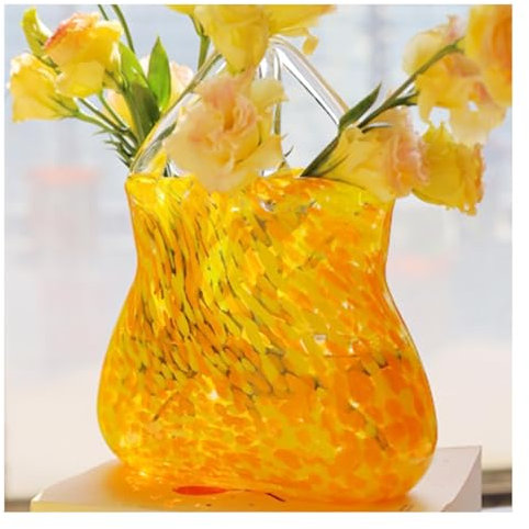 Vase Taschenform Glas, Multifunktionale Klarglasvase Glasvase Tasche Vase In Taschenform, FüR TischaufsäTze, KüChe,Yellow